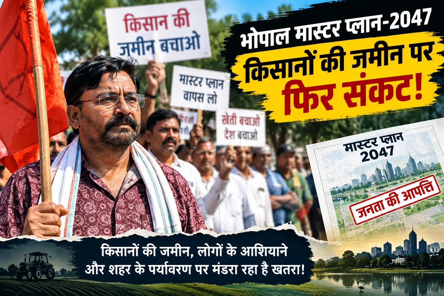 भोपाल मास्टर प्लान-2047 का किसानों ने किया विरोध, ट्रैक्टर-ट्रॉली लेकर पहुंचने की चेतावनी
